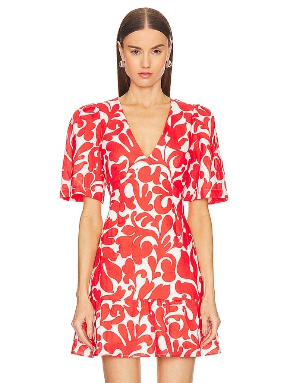 RHODE Mariana Red & White Linen Mini Dress (Size 6)